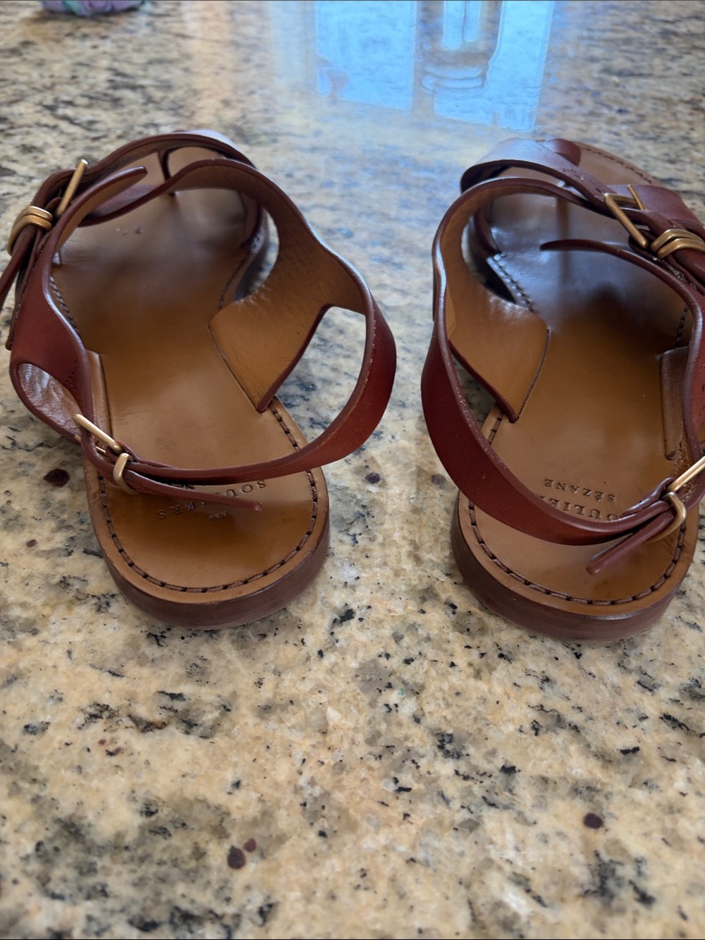 Sezane Brown Leather Cross-Strap Slingback Sandals - Picture 8 of 8